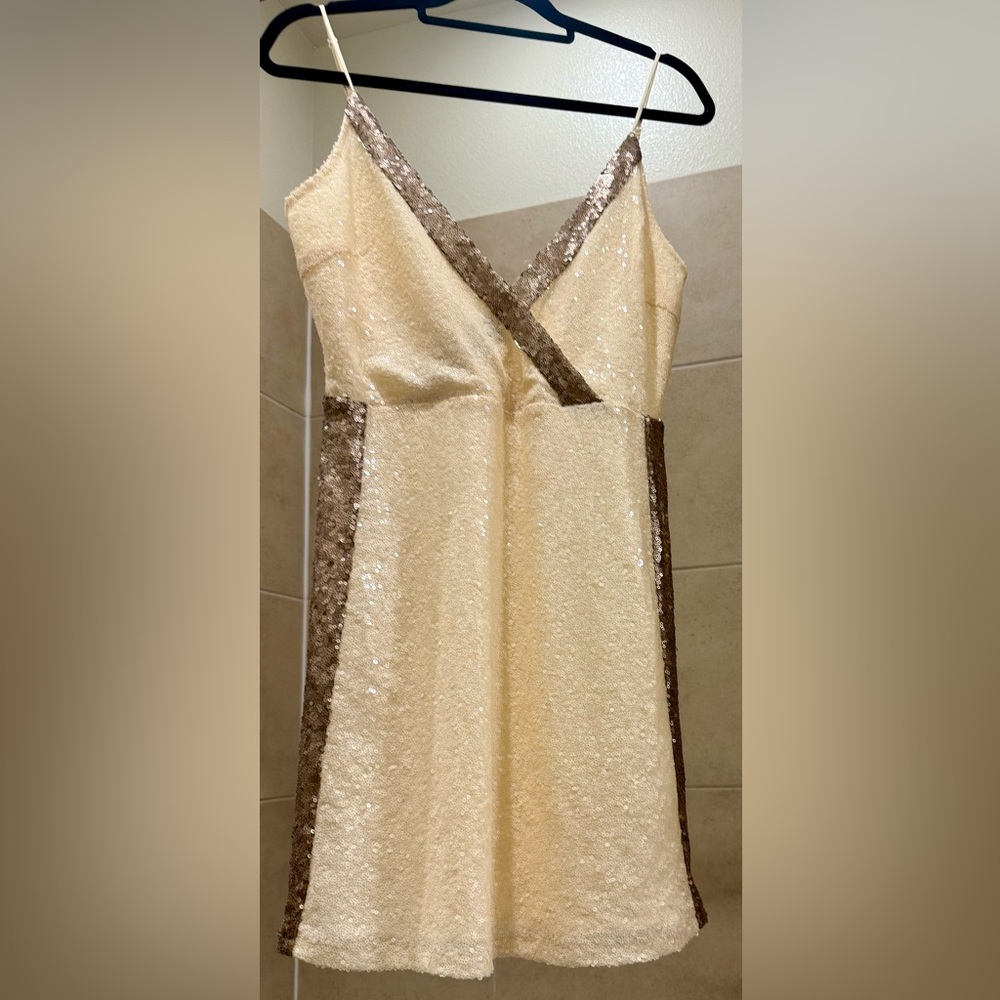 NWT Elegant Cream and Brown Sequin Dress fully lined